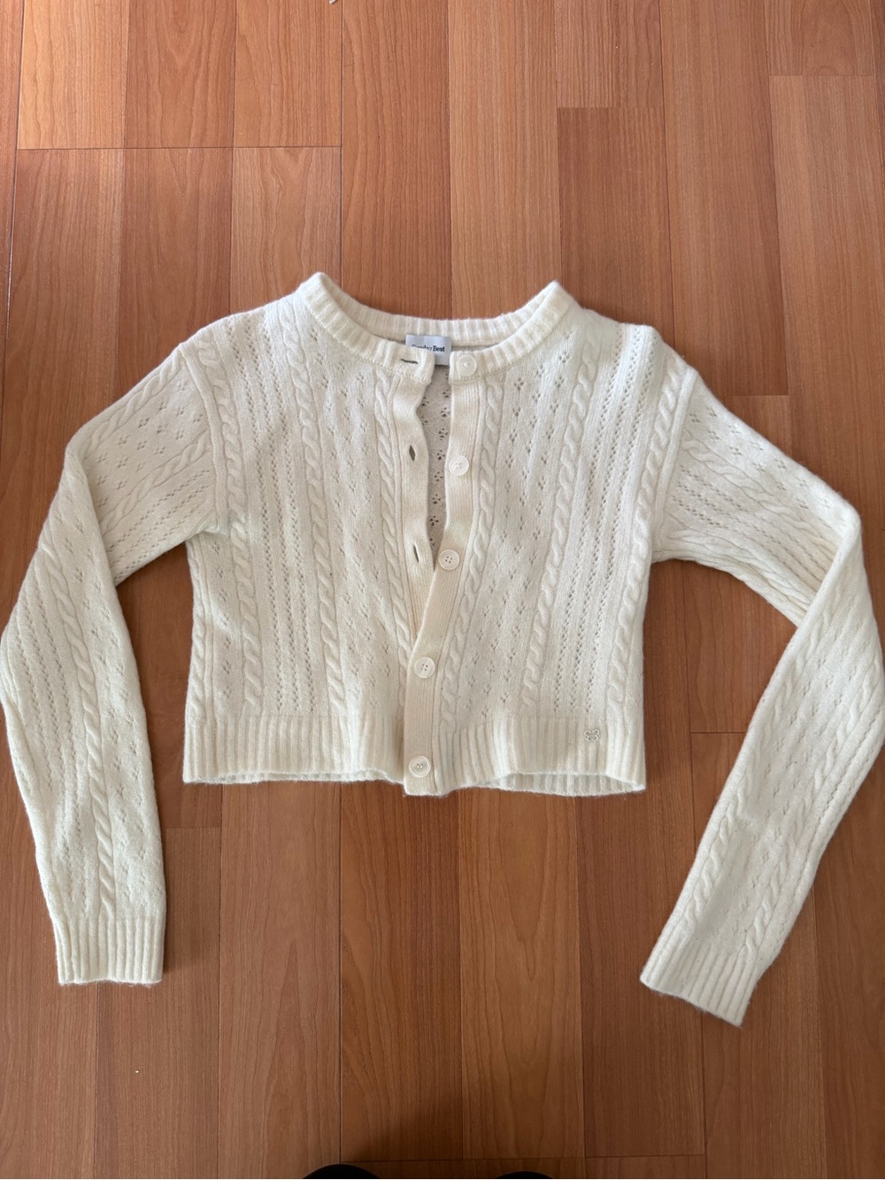 Aritzia Sunday Best 75% Wool Ivory Cable Knit Cropped Cardigan
